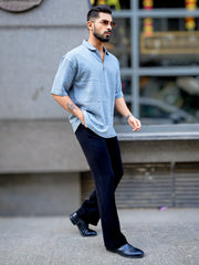 Box Grid Light Grey T-Half Sleeve Shirt