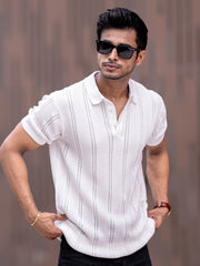 Bohemian Crochet White Half Sleeve T-Shirt