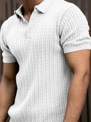 Ribbed Knit White Polo Half Sleeve T-Shirt