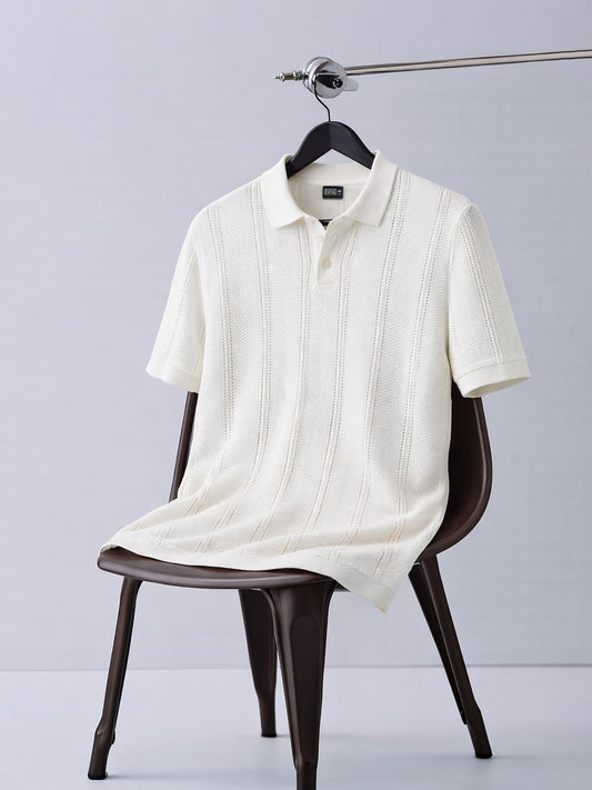 Bohemian Crochet White Half Sleeve T-Shirt