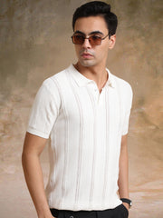 Bohemian Crochet White Half Sleeve T-Shirt