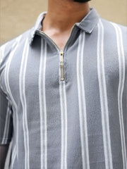 Line Strip Grey Half Sleeve Polo T-Shirt