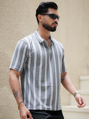 Line Strip Grey Half Sleeve Polo T-Shirt
