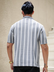 Line Strip Grey Half Sleeve Polo T-Shirt