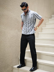 Line Strip Grey Half Sleeve Polo T-Shirt