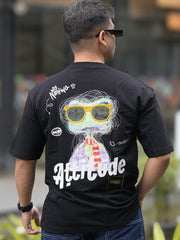 Attitude Black Half Sleeve T-Shirt