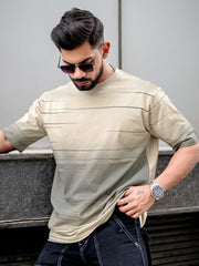 Spray Print Beige Half Sleeve T-Shirt