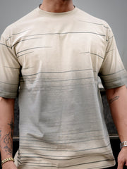 Spray Print Beige Half Sleeve T-Shirt