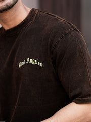 Losangles Acid Wash Black Half Sleeve T-Shirt