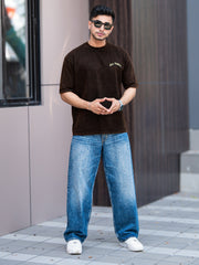 Losangles Acid Wash Black Half Sleeve T-Shirt