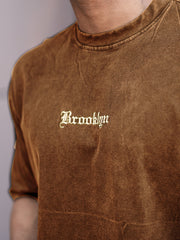 Brooklyn Acid Wash Brown Half Sleeve T-Shirt