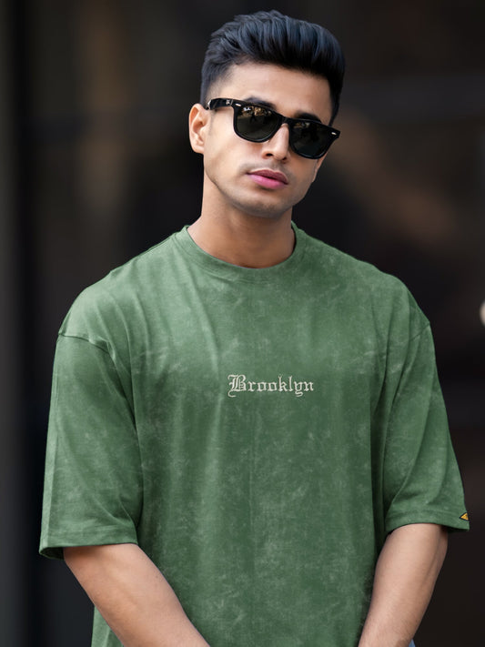 Brooklyn Acid Wash Hunter Green Half Sleeve T-Shirt