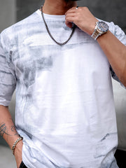 Spray Print White Half Sleeve T-Shirt