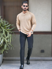 Hex Weave Beige Full Sleeve Sweatshirt