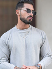 Hex Weave Light Grey Full Sleeve Tshirt