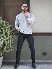 Hex Weave Light Grey Full Sleeve Tshirt