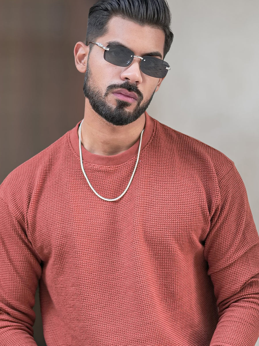 Hex Weave Rust Full Sleeve T-Shirt