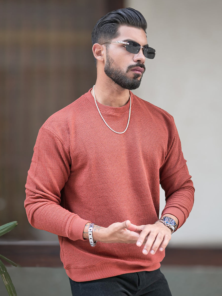 Hex Weave Rust Full Sleeve T-Shirt