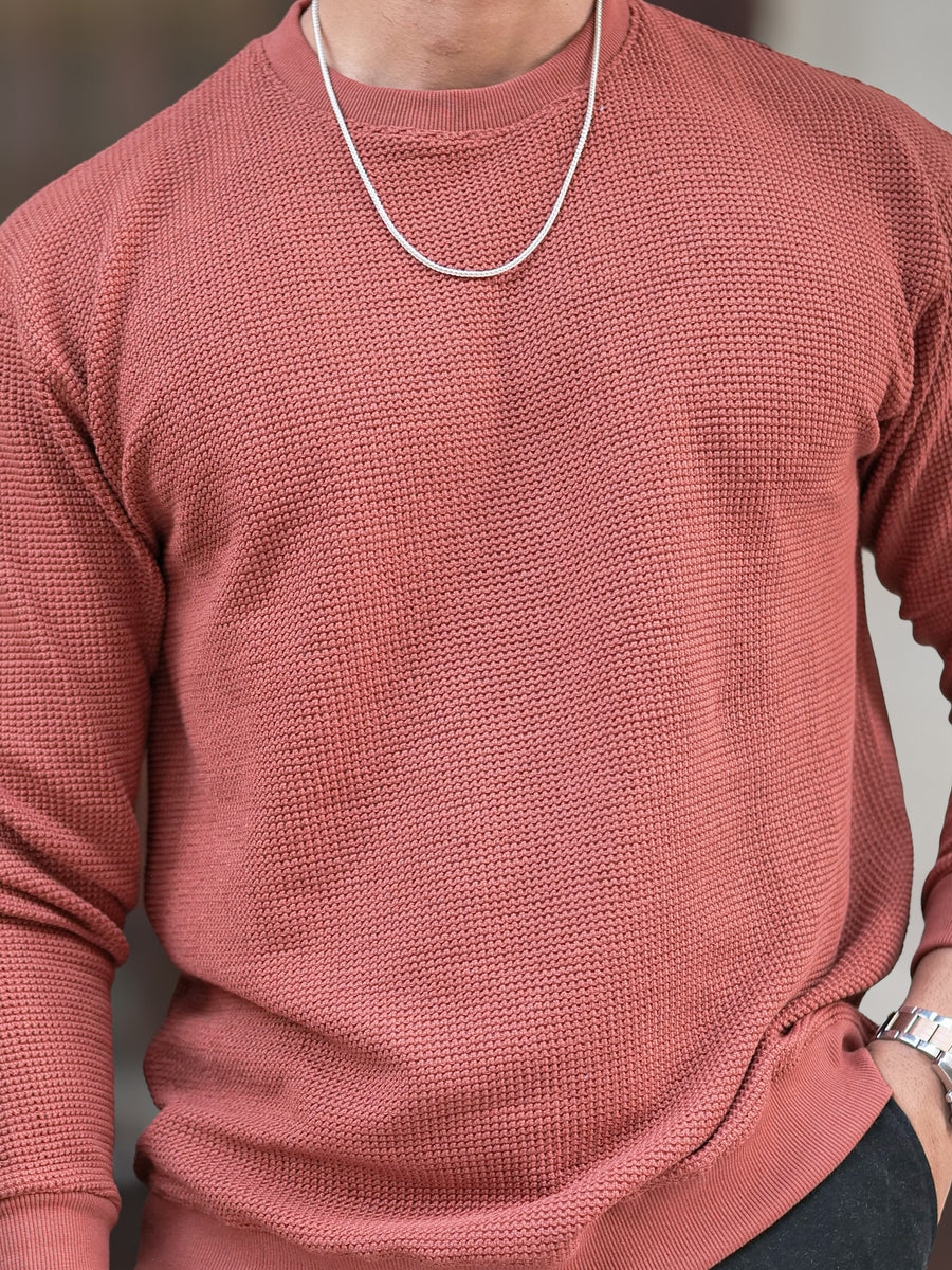 Hex Weave Rust Full Sleeve T-Shirt