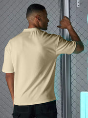 Seersucker Beige Half Sleeve T-Shirt