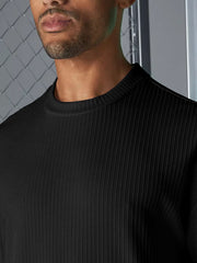 Seersucker Black Half Sleeve T-Shirt