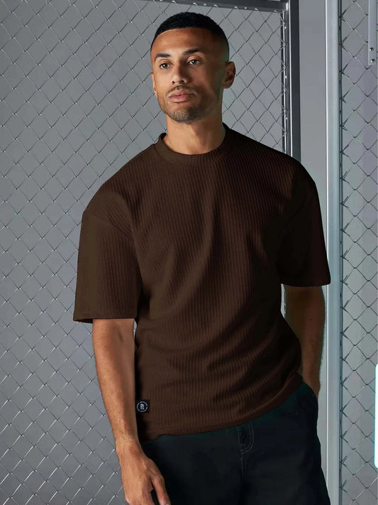 Seersucker Brown Half Sleeve T-Shirt
