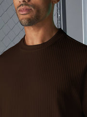 Seersucker Brown Half Sleeve T-Shirt