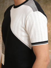 Sheernet FlatKnit Cotton Black Half Sleeve T-Shirt