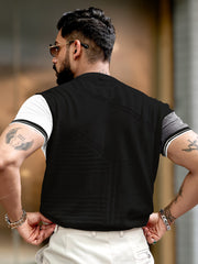 Sheernet FlatKnit Cotton Black Half Sleeve T-Shirt