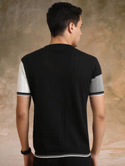 Sheernet FlatKnit Cotton Black Half Sleeve T-Shirt