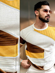 Sheernet FlatKnit Cotton Mustard Half Sleeve T-Shirt