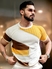 Sheernet FlatKnit Cotton Mustard Half Sleeve T-Shirt