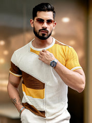 Sheernet FlatKnit Cotton Mustard Half Sleeve T-Shirt