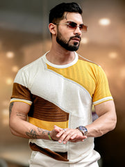 Sheernet FlatKnit Cotton Mustard Half Sleeve T-Shirt