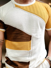 Sheernet FlatKnit Cotton Mustard Half Sleeve T-Shirt