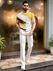 Sheernet FlatKnit Cotton Mustard Half Sleeve T-Shirt