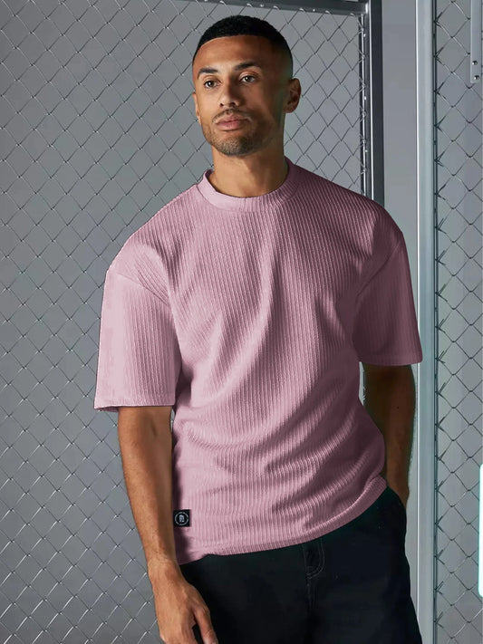 Seersucker Pink Half Sleeve T-Shirt