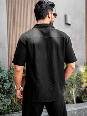 Faded Line Cord Knit Textured Black Co-Ords