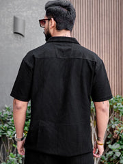 Cord Knit Textured Black Half Sleeve Shirt