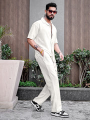 Faded Line Cord Knit Textured Cream White Co-Ords