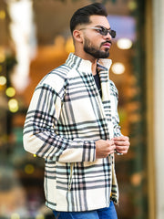 Checkered Blue Zipper Full Sleeve Shacket