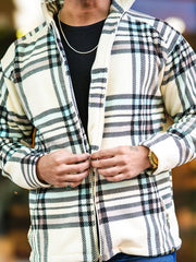 Checkered Blue Zipper Full Sleeve Shacket