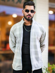 Checkered Grey Zipper Full Sleeve Shacket