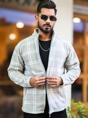 Checkered Grey Zipper Full Sleeve Shacket