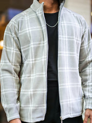 Checkered Grey Zipper Full Sleeve Shacket