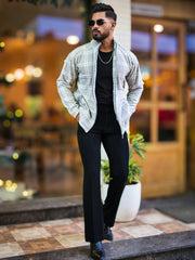 Checkered Grey Zipper Full Sleeve Shacket