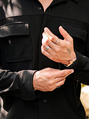 Cord Knit Textured Double Pocket Black Full Sleeve Shirt