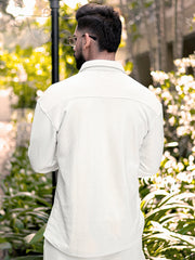 Cord Knit Textured Double Pocket Cream White Full Sleeve Shirt