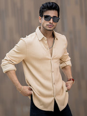 Cord Vertical Textured Beige Full Sleeve Shirt