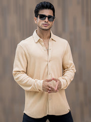 Cord Vertical Textured Beige Full Sleeve Shirt